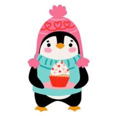 valentine's day penguin with cupcake