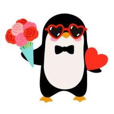 valentine's day penguin with roses