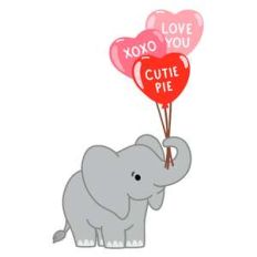elephant with heart balloons
