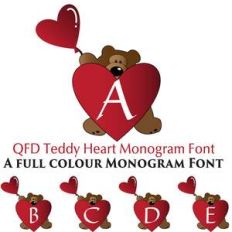 qfd teddy heart colour monogram font