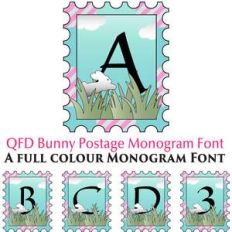 qfd bunny postage colour monogram font