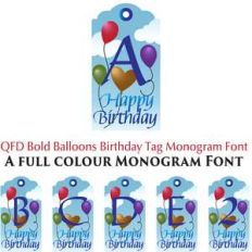 qfd bold balloon birthday tag colour monogram font