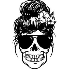 messy bun mom skull with flowers