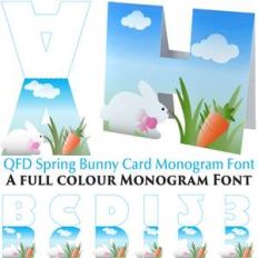 qfd spring bunny monogram card color font