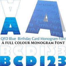 qfd blue birthday  monogram card colour font
