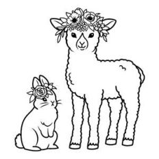 lamb and bunny with flower