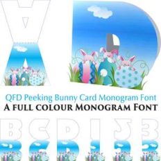 qfd peeking bunny monogram card colour font