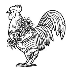 rooster with flowers