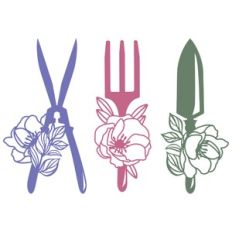 garden tools with flowers