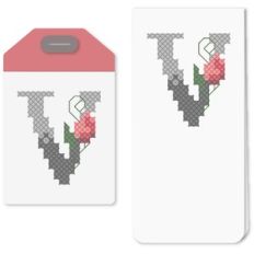tag v or bookmark cross stitch rosebud
