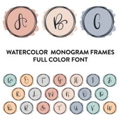 watercolor monogram frames full color font