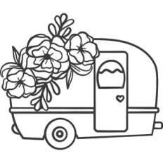 camper with flowers