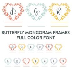 butterfly heart full color monogram font