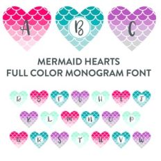 mermaid hearts full color monogram font