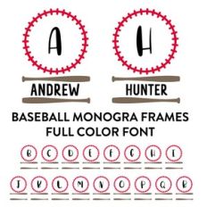 baseball monogram frame full color font