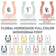 floral horseshoe monogram full color font