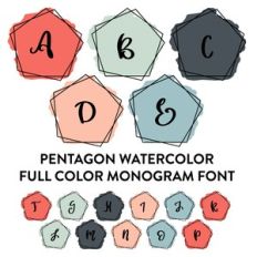 watercolor pentagon monogram frames full color font