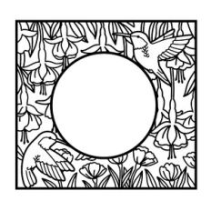 hummingbird and fuchsia flower circle frame