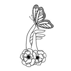 hand with butterfly and flowers