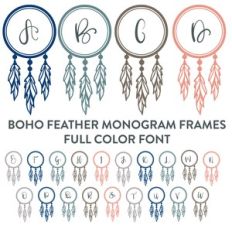 boho feather monogram frame full color font