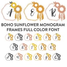 boho sunflower monogram frames full color font
