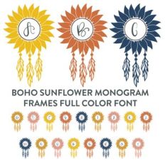 boho sunflower monogram frames full color font