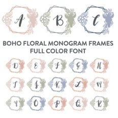 boho floral frames full color monogram font