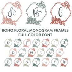boho floral frame full color monogram font