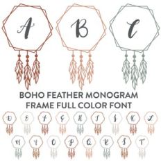 boho feather monogram frame full color font