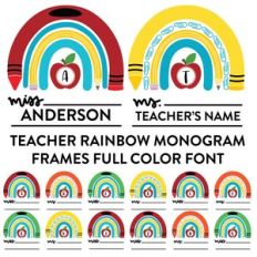 teacher rainbow monogram frames full color font
