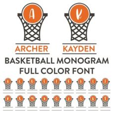 basketball monogram frame full color font