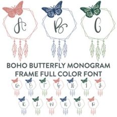 boho butterfly monogram full color font