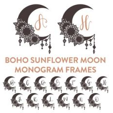 boho sunflower moon full color monogram font