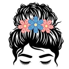 messy bun and flowers girl