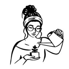 girl with a plant line art