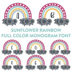 sunflower rainbow monogram full color font