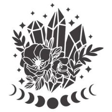 crystals with moon phases and flowers