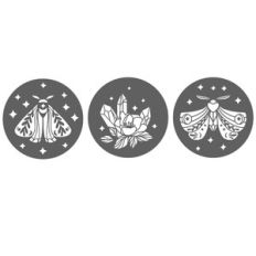 circles with celestial moths and crystals
