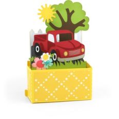 rectangle box card red truck