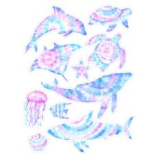 tie dye underwater animal stickers pastel