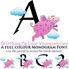 qfd flying pig color monogram font