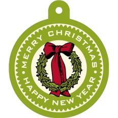 'merry christmas happy new year' wreath print and cut tag