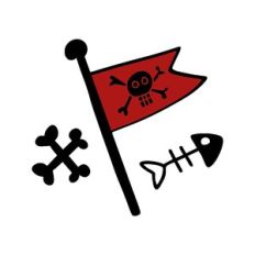 pirate elements: flag, skeleton and bones