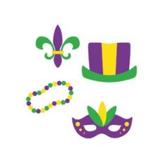 mardi gras: hat, beads necklace, mask and fleur de lis