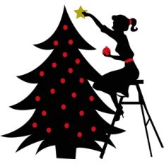 girl on ladder decorating tree