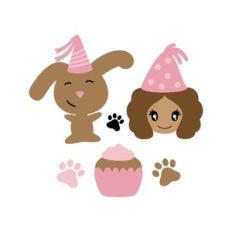 birthday: cute little dog, cupcake and little girl