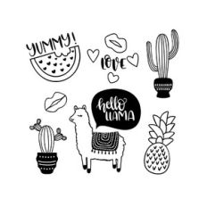 cactus pineapple llama - designs black and white