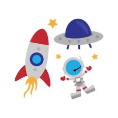 astronaut, rocket and ufo