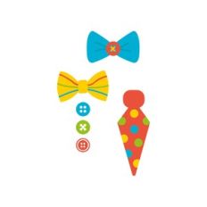 clown elements: tie, bow tie and buttons