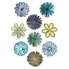 blues and greens flower power print and cut